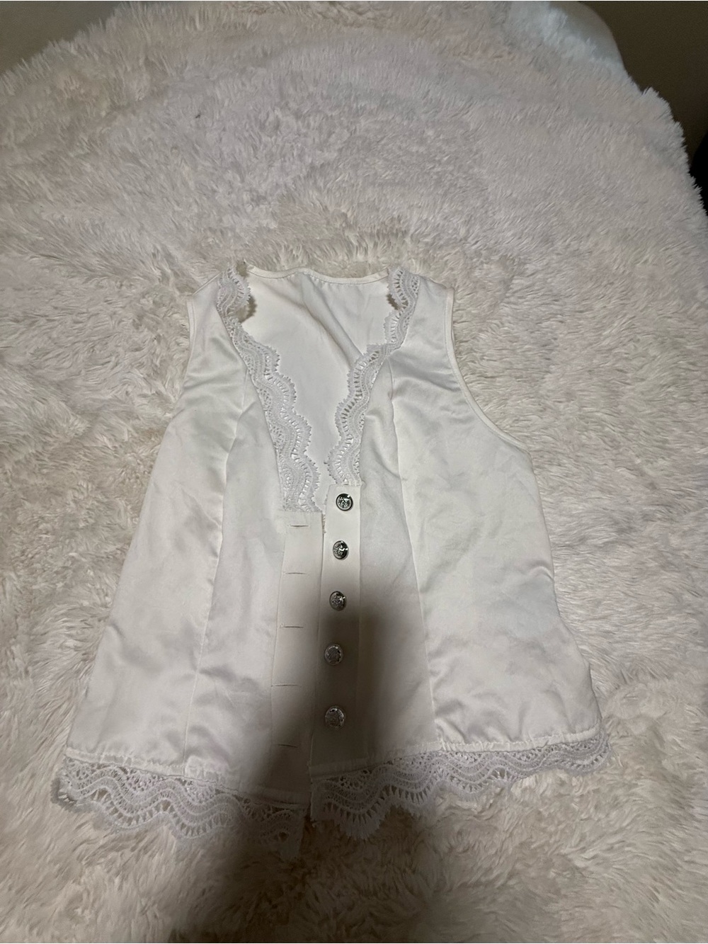 Girls White Lace-Trim Button Front Top
